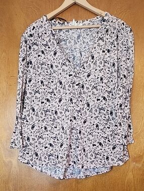 H&M Light Pink Blouse with Black Botanical Print